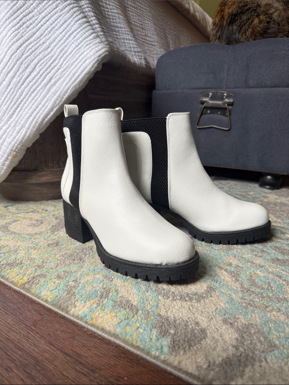 White Chelsea Lug Sole Ankle Boots for Women
